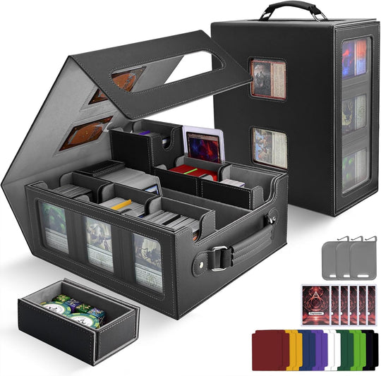 7-In-1 Commander Deck Box with Handle for MTG/TCG/PTCG, Black Gray