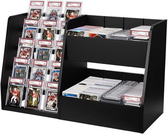 5-Tier Trading Card Display Case Stand- Holds up to 200 Cards,Wood Sports Graded Card Display,Card Stand for Sports Baseball Cards,Card Game Collection & Show
