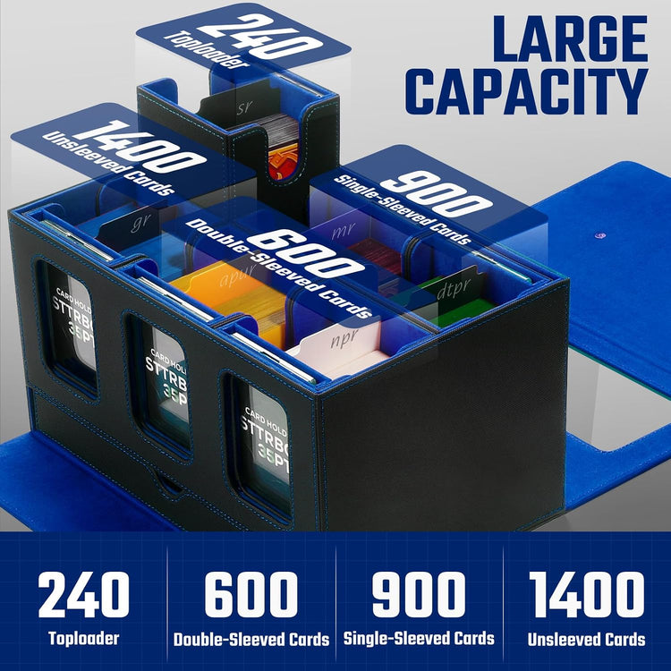 Commander Deck Box for MTG & TCG with Handle Commander Deck Box for MTG & TCG, Trading Card Storage Box with Handle, Card Deck Case with Display Window (Black&Blue)