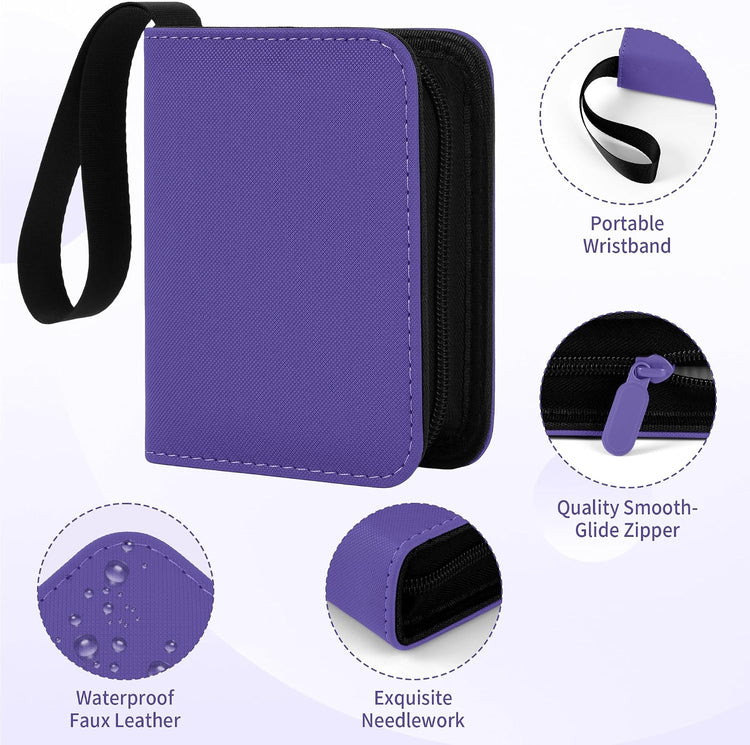 1 Pocket Card Binder with Zipper, 40 Pockets Mini Trading Card Album, Premium PU Leather Single Card Binder, Small Display Folder for TCG & Sports Cards-Purple