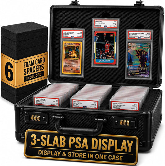 Graded Card Storage Box - Card Slab Case with Lock - 3 Row Trading Card Case with 6 Foam Inserts - Sports Card Case Fits PSA, BGS, SGC, CGC Slabs - Holds 480+ Toploaders