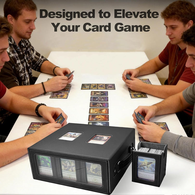 7-In-1 Commander Deck Box with Handle for MTG/TCG/PTCG, Black Gray
