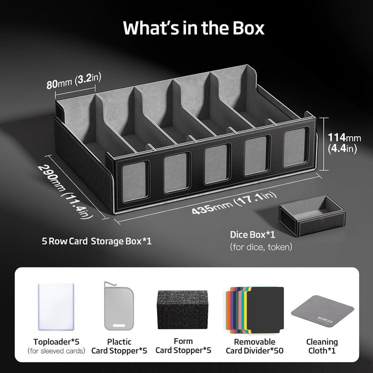 Trading Card Storage Box 5-Row 3900+ Capacity, Black
