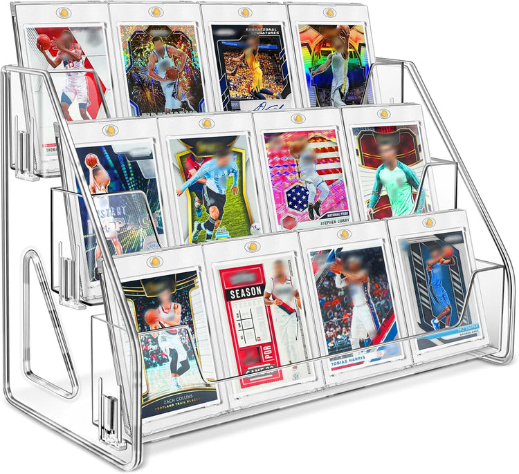 Magnetic Card Holder 3-Tier, Card Display Stand Clear Acrylic Trading Sports Card Display