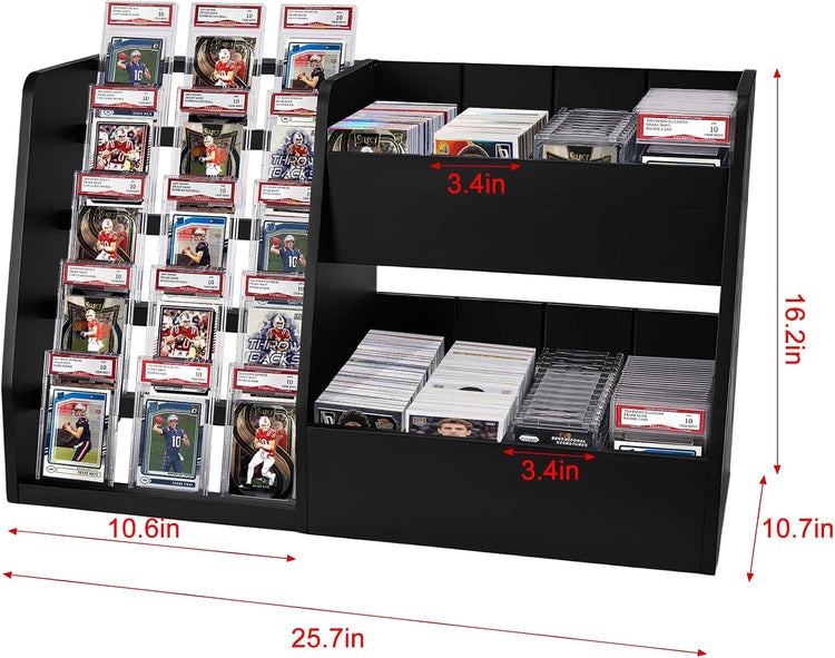 5-Tier Trading Card Display Case Stand- Holds up to 200 Cards,Wood Sports Graded Card Display,Card Stand for Sports Baseball Cards,Card Game Collection & Show
