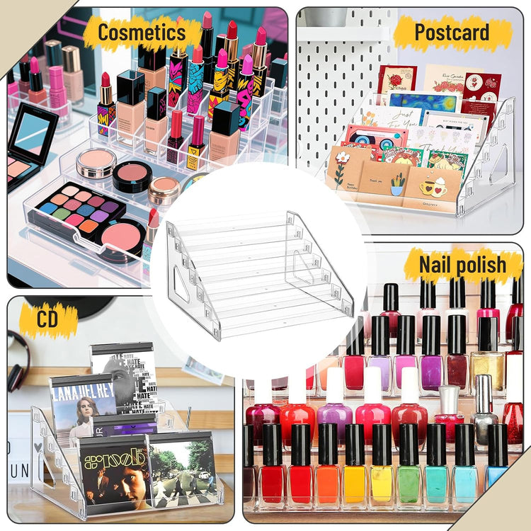 7 Tier Acrylic Card Display Stand for Vendors Retail, 12 Inch Versatile Display Stand for Trading Greeting Sports Graded Cards Stickers Greeting Postcard Organizer Rack Holder(Clear)