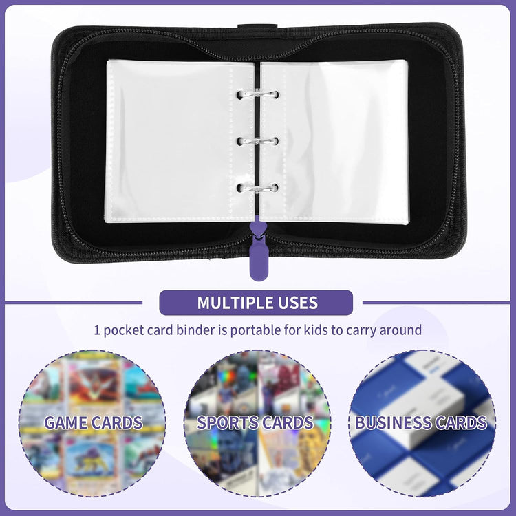 1 Pocket Card Binder with Zipper, 40 Pockets Mini Trading Card Album, Premium PU Leather Single Card Binder, Small Display Folder for TCG & Sports Cards-Purple