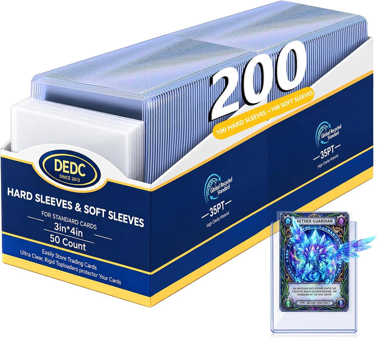 50 Top Loaders and 50 Soft Penny Sleeves Bundle, 3" X 4" Rigid Hard Card Sleeves Protectors Compatible with Standard TCG/CCG Gaming Cards, Baseball Sports Cards & Photocards, Archival Safe