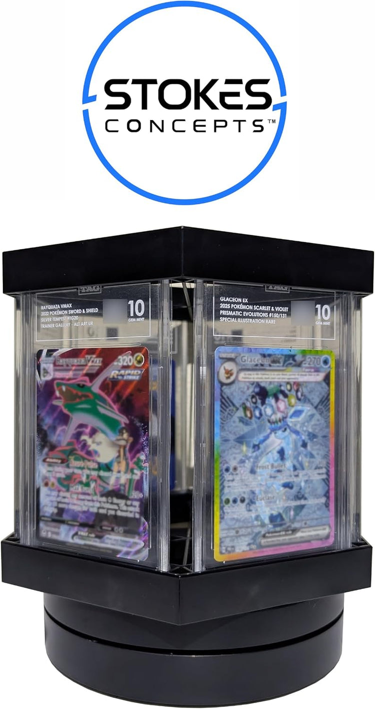 Slab Electronically Rotating Display Stand, Fits PSA BGS TAG CGC Graded Cards & Others, Maximum 18 Slabs