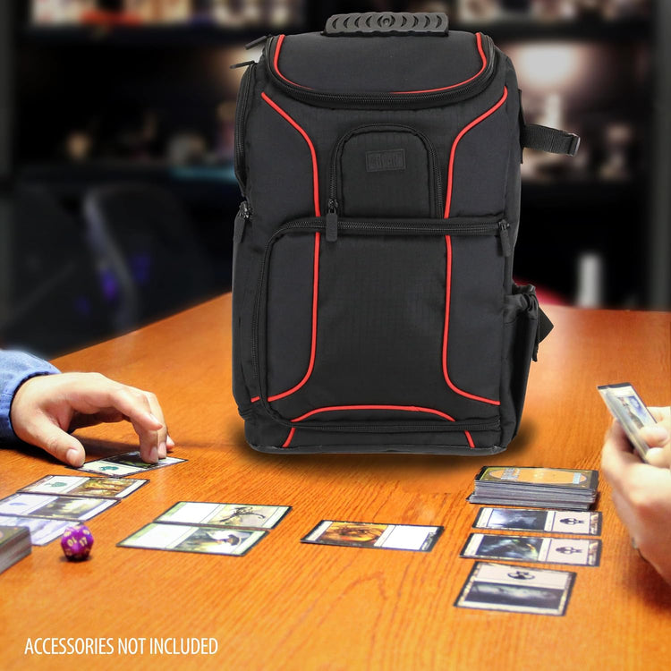 MTG Backpack Compatible with Magic the Gathering Deck, Yu-Gi-Oh, MTG Decks & More - TCG Backpack MTG Bag with Shoulder Straps, Customizable Dividers, TCG Playmat Holder, Binder Space (Red)