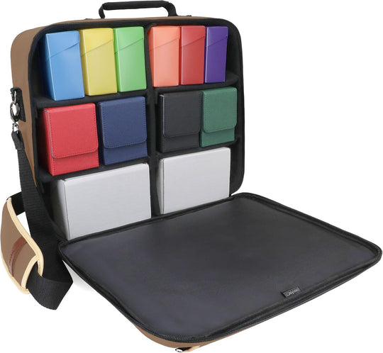 Designer Edition TCG Bag - MTG Shoulder Bag with Customizable Dividers & Accessory Pocket for Deck Boxes, Dice - Card Storage Compatible with Magic the Gathering, Lorcana (Tan)