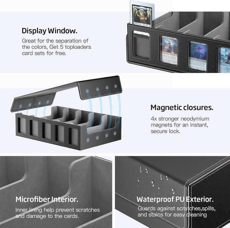 Trading Card Storage Box 5-Row 3900+ Capacity, Black