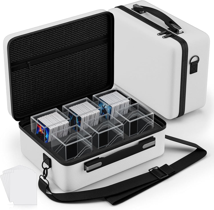 Card Deck Box with Portable Case, 6 Pack Clear Commander Deck Box with 6 Dividers, Holds 600+ Double Sleeved Cards, Fit for MTG, Yugioh, TCG (White)