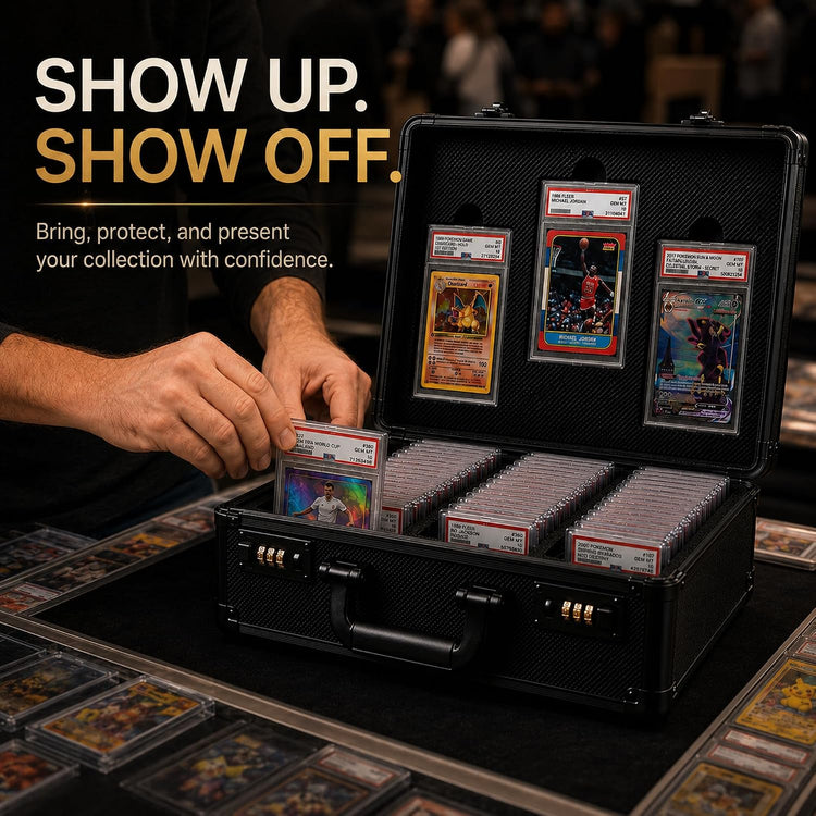 Graded Card Storage Box - Card Slab Case with Lock - 3 Row Trading Card Case with 6 Foam Inserts - Sports Card Case Fits PSA, BGS, SGC, CGC Slabs - Holds 480+ Toploaders