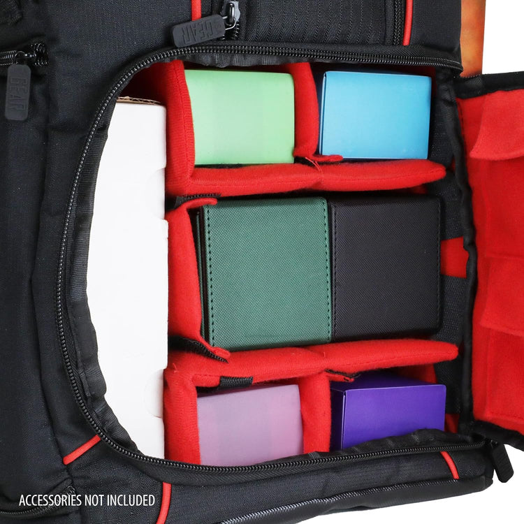 MTG Backpack Compatible with Magic the Gathering Deck, Yu-Gi-Oh, MTG Decks & More - TCG Backpack MTG Bag with Shoulder Straps, Customizable Dividers, TCG Playmat Holder, Binder Space (Red)