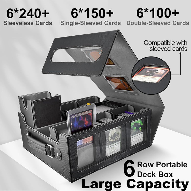 7-In-1 Commander Deck Box with Handle for MTG/TCG/PTCG, Black Gray