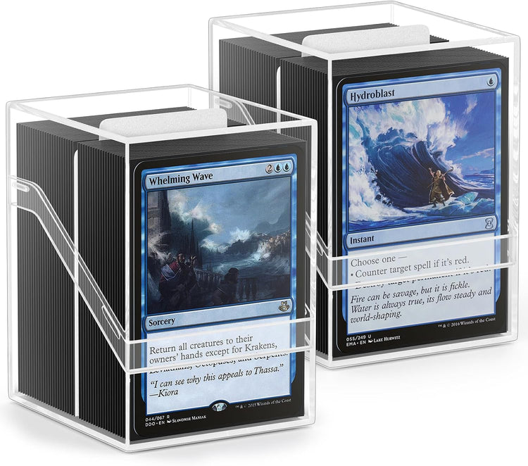 2 Pack Card Deck Boxes, Deck Case and 200Pcs Card Sleeves with Dividers, Standard Clear Commander Storage Box Fit for MTG, Sport, Trading Cards Cards (Black)