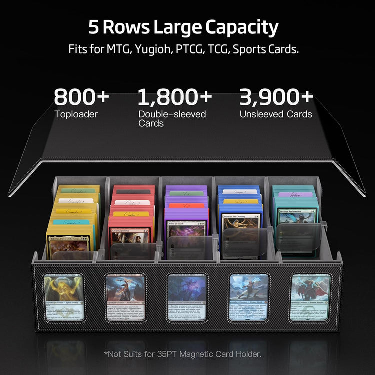 Trading Card Storage Box 5-Row 3900+ Capacity, Black