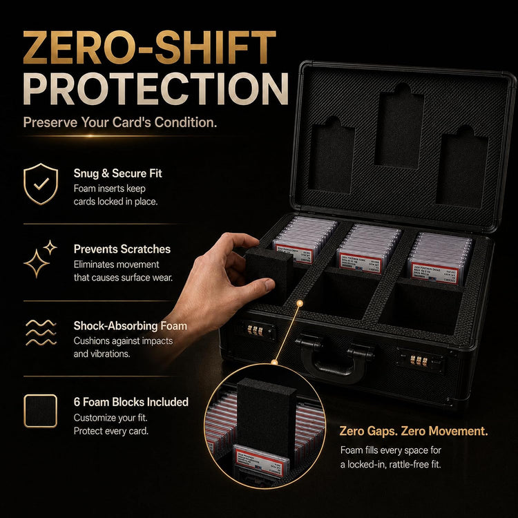 Graded Card Storage Box - Card Slab Case with Lock - 3 Row Trading Card Case with 6 Foam Inserts - Sports Card Case Fits PSA, BGS, SGC, CGC Slabs - Holds 480+ Toploaders
