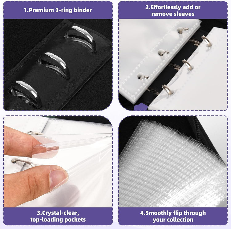 1 Pocket Card Binder with Zipper, 40 Pockets Mini Trading Card Album, Premium PU Leather Single Card Binder, Small Display Folder for TCG & Sports Cards-Purple