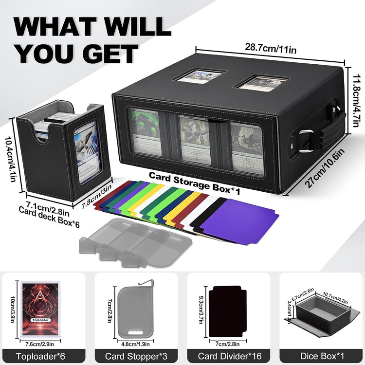 7-In-1 Commander Deck Box with Handle for MTG/TCG/PTCG, Black Gray