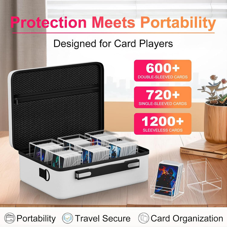 Card Deck Box with Portable Case, 6 Pack Clear Commander Deck Box with 6 Dividers, Holds 600+ Double Sleeved Cards, Fit for MTG, Yugioh, TCG (White)