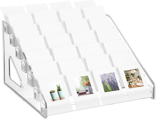 7 Tier Acrylic Card Display Stand for Vendors Retail, 12 Inch Versatile Display Stand for Trading Greeting Sports Graded Cards Stickers Greeting Postcard Organizer Rack Holder(Clear)