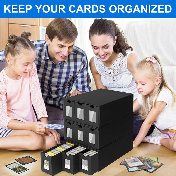 Trading Card Storage Box for Commander Display, 9000+ Trading Card Organizer, Card Deck Box Cardboard with 48 Dividers, Labels & Tapes, Compatible with TCG, PTCG, MTG and Sport Cards